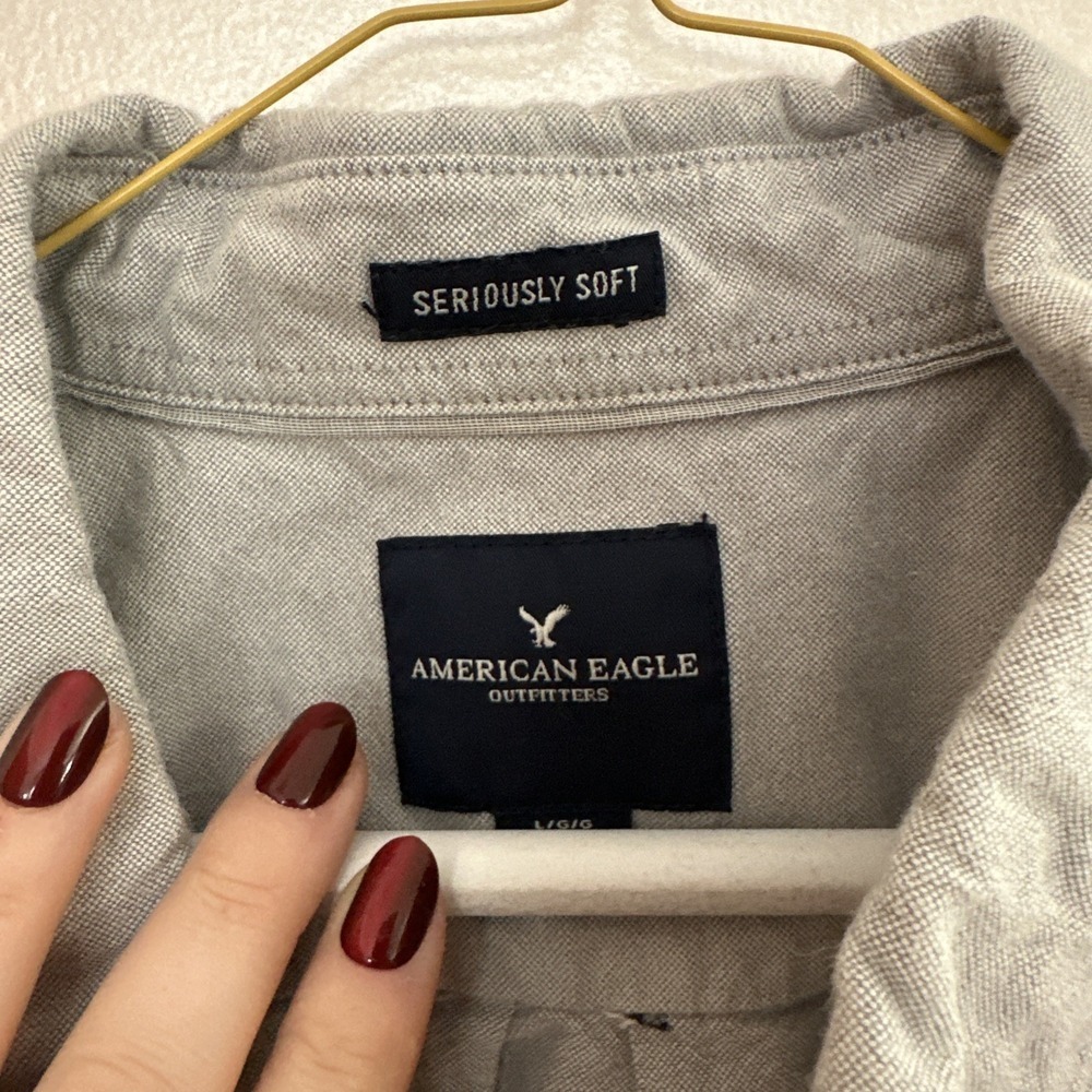 American Eagle Soft Mens Grey Short Sleeve Shirt 100% Cotton‎ Size Large - Picture 7 of 9